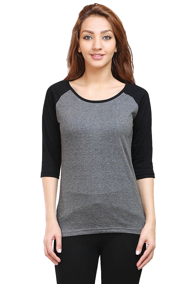 Female Raglan Full Sleeve Black Charcoal Melange