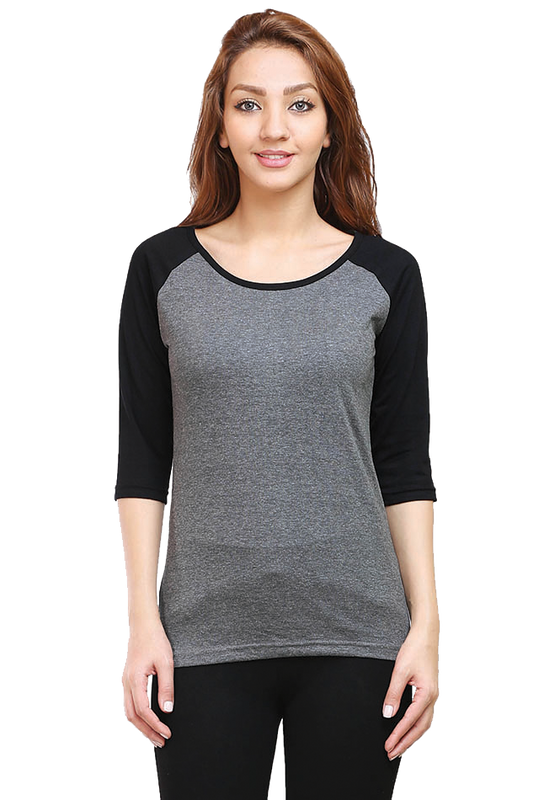 Female Raglan Full Sleeve Black Charcoal Melange