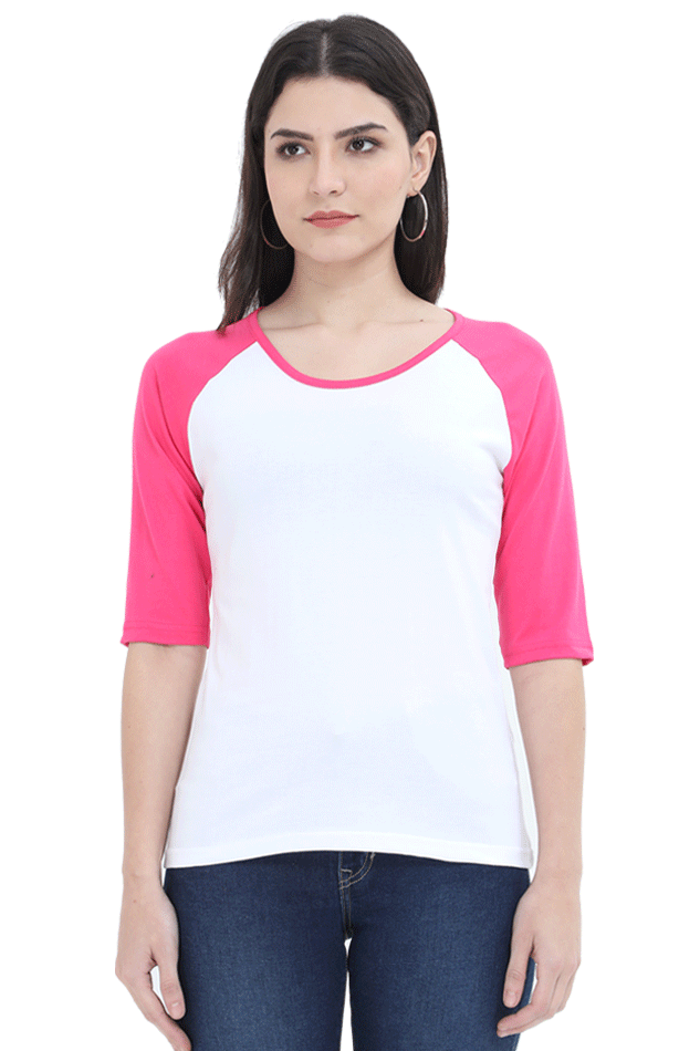 Female Raglan Full Sleeve Pink White